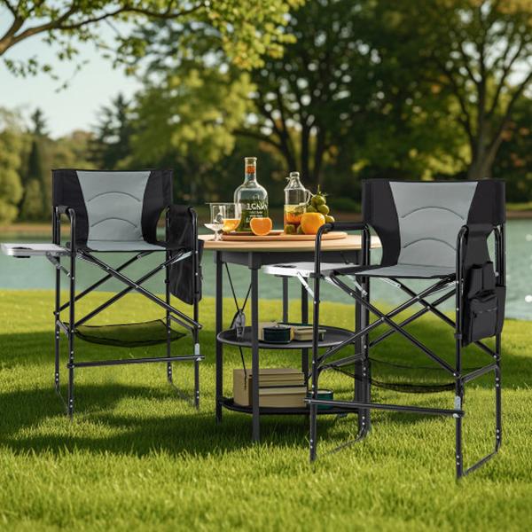 NP12046GR 46 in. Tall Directors Chair with Foldable Side Table & Footrest - Gray