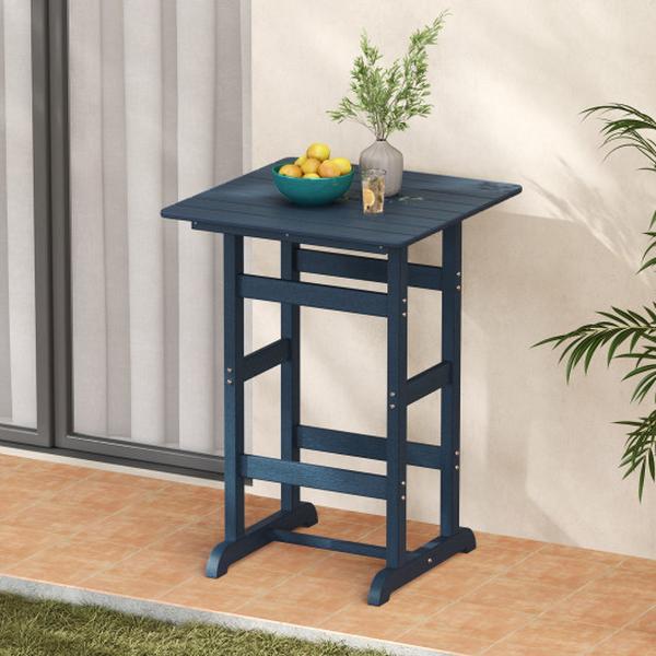 NP12060NY 30 in. Square Bar Dining Table with Slatted Tabletop for Poolside - Navy
