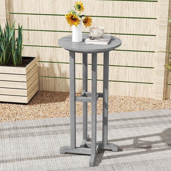 NP12062GR 21.5 in. Round Patio HDPE Bar Height Dining Table with Slatted Tabletop - Gray