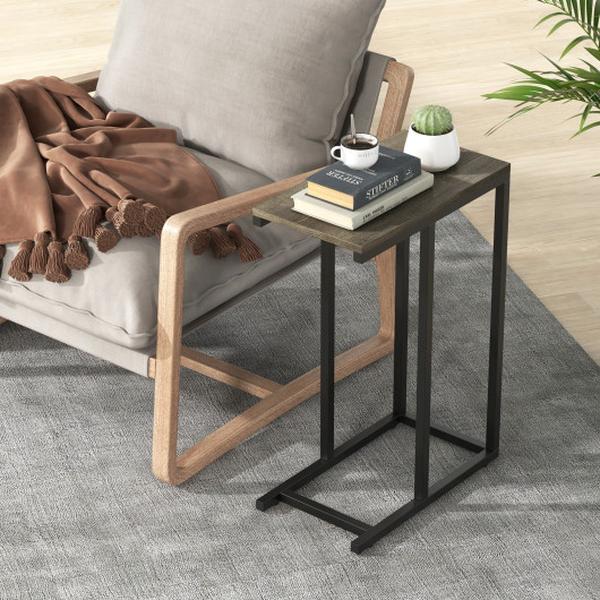 JV11982OA C-Shaped Side Table with Heavy-Duty Metal Frame - Oak