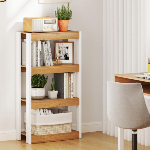 Picture of Costway JV12164NA 4 Tier Bookshelf Wooden Bookcase with Dual Anti-Tipping Kits - Natural