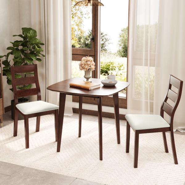 KC57785WN Dining Table Set with Wooden Square Kitchen Table & 2 Chairs - Walnut - 3 Piece