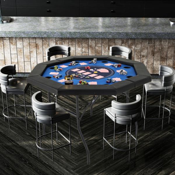 NP12057BL 48 in. Foldable Poker Table with Padded Rails & Cup Holders - Blue