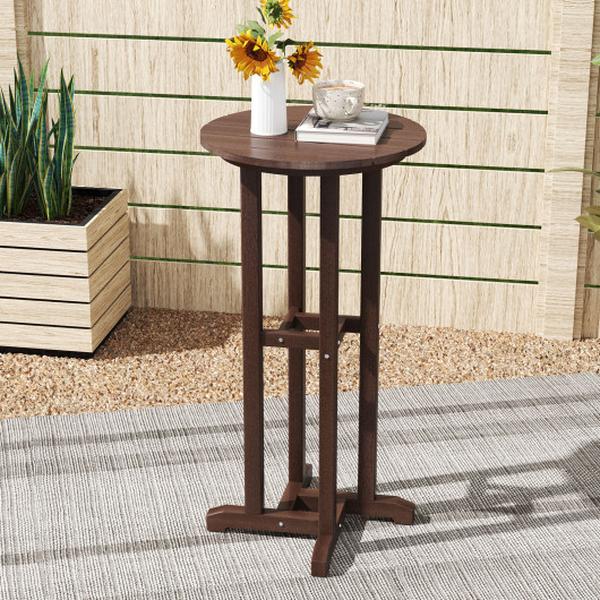 NP12062BN 21.5 in. Round Patio HDPE Bar Height Dining Table with Slatted Tabletop - Brown