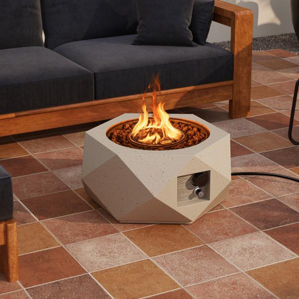 NP12085 28 in. 40000 BTU Hexagon Terrazzo Propane Fire Pit Table with Stainless Steel Burner
