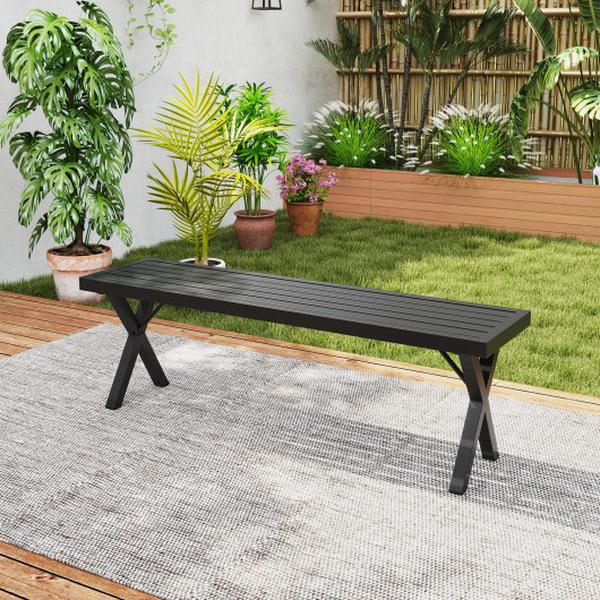 NP12151 Patio Metal Bench with Slatted Seat & X Legs