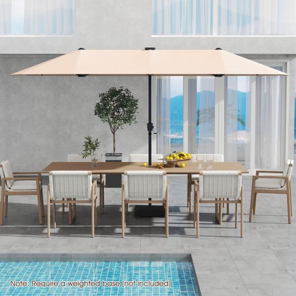 NP12228BE 13 ft. Large Patio Umbrella with LED Solar Lights & Crank Handle - Beige