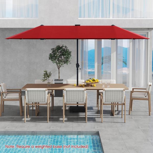 NP12228WN 13 ft. Large Patio Umbrella with LED Solar Lights & Crank Handle - Red