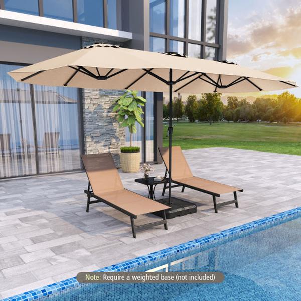 NP12229BE 15.5 ft. Extra-Large Patio Umbrella with LED Solar Lights & Crank Handle - Beige