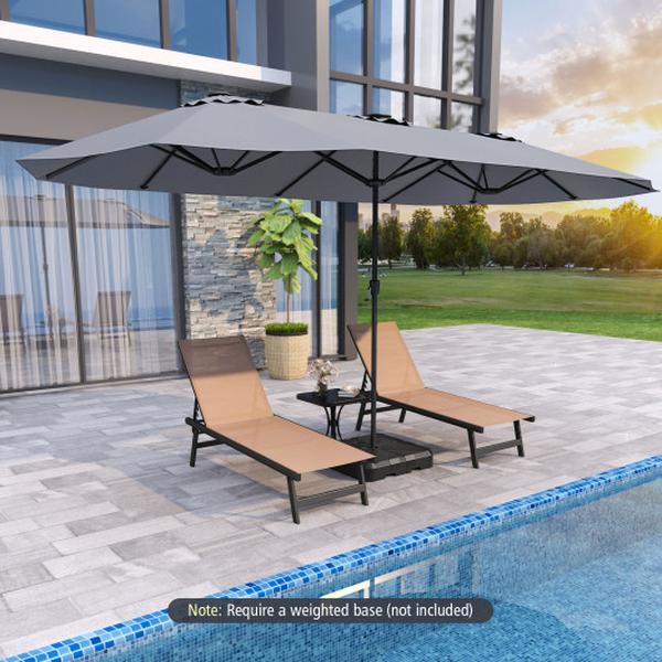 NP12229HS 15.5 ft. Extra-Large Patio Umbrella with LED Solar Lights & Crank Handle - Gray