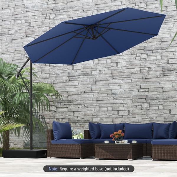 Costway 10 ft. Offset Hanging Umbrella with Base & Infinite Tilt - Navy