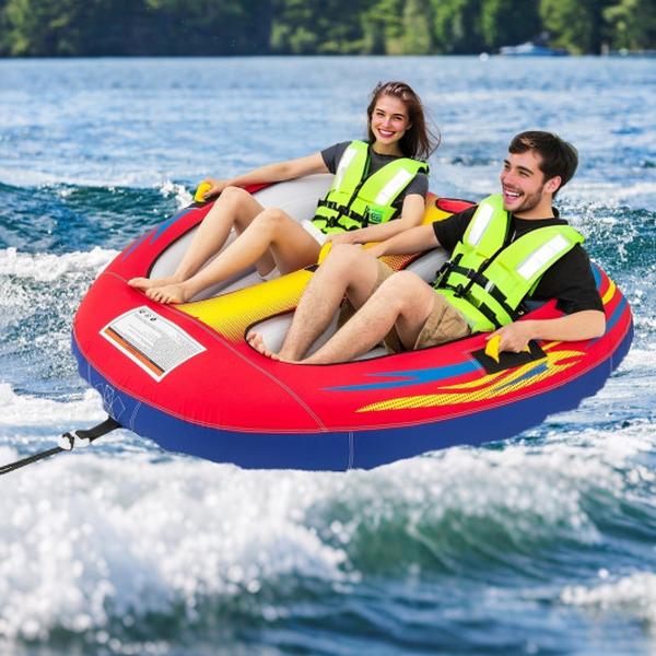 Picture of Costway NP12254 1 or 2 Person Inflatable Towable Tube for Boating with Drainage