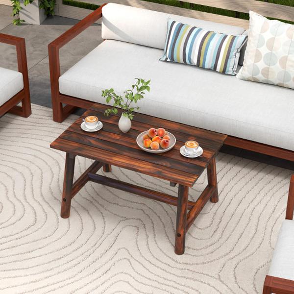 NP12490BN Solid Wood Patio Table with Slatted Tabletop for Garden Lawn Porch Balcony Poolside Living Room - Brown