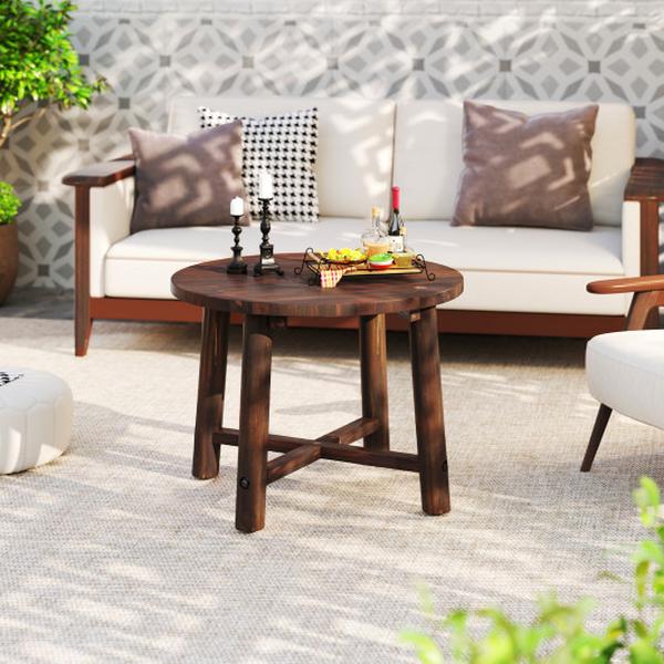 NP12491BN Patio End Table with Solid Wood Structure for Garden Deck Poolside & Indoors - Brown