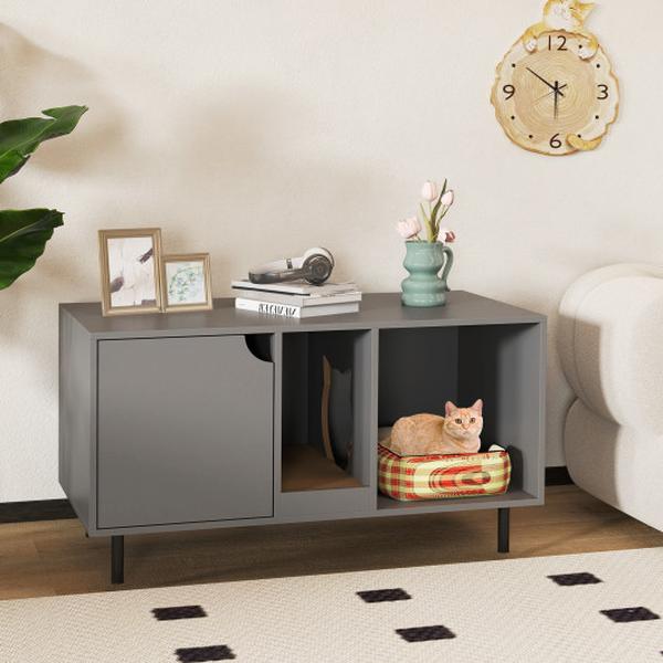 Picture of Costway PV10239GR 40 in. Cat Litter Box Enclosure for 2 Cats Hidden Cat Washroom - Gray