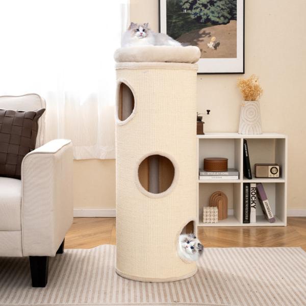 Picture of Costway PV10299BE 49 in. Elevated Cave 4-Story Cat House for Multiple Cats - Beige