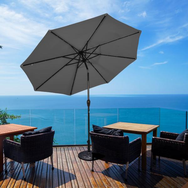 NP11494HS 10 ft. Outdoor Patio Umbrella with Bright Solar LED Lights - Gray