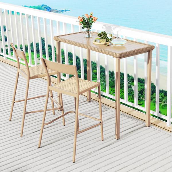 NP11965BN-2-NP11966BN Patio Bar Table Set with Height Table & 2 Armless Chairs - 3 Piece