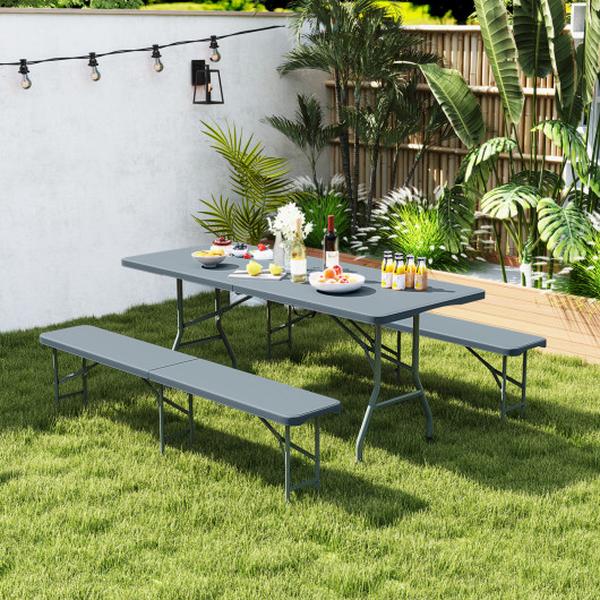 Picture of Costway NP11982GR 6 ft. Plastic Portable Seat Folding Bench with Handle & Lock - Gray