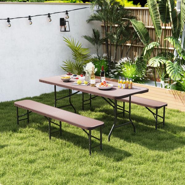 Picture of Costway NP11989CF 6 ft. Plastic Folding Bench with 1320 lbs Capacity & Handle - Brown
