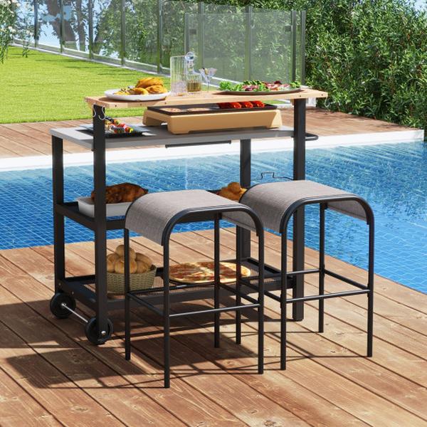 Picture of Costway NP12038 Rolling Bar Cart with Flip-Up Table & Hooks for Kitchen