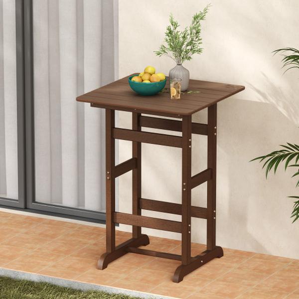 NP12060BN 30 in. Square Bar Dining Table with Slatted Tabletop for Poolside - Brown