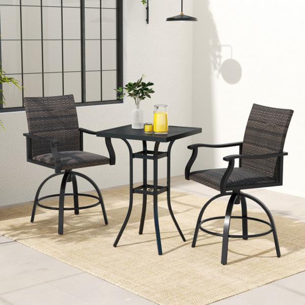 NP12166DK- PE Wicker Patio Swivel Bar Set with Quick-Drying Foam - Black - 3 Piece