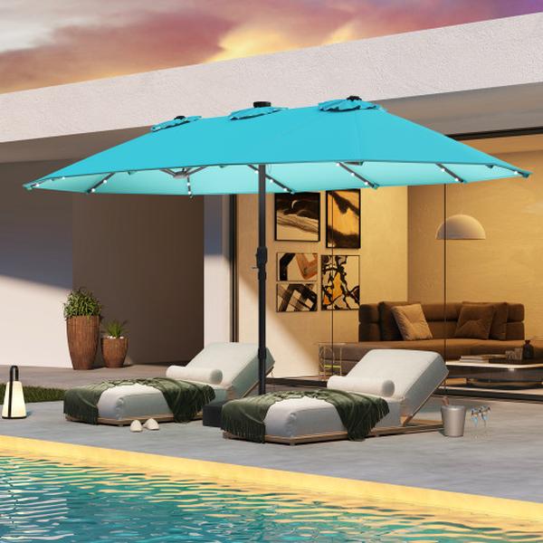 NP12187TU 15 ft. Double-Sided Patio Umbrella with 48 LED Lights - Turquoise
