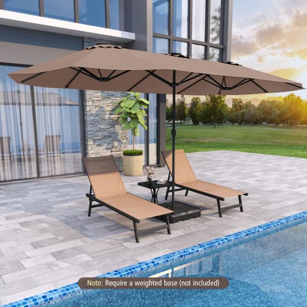 NP12229CF 15.5 ft. Extra-Large Patio Umbrella with LED Solar Lights & Crank Handle - Brown