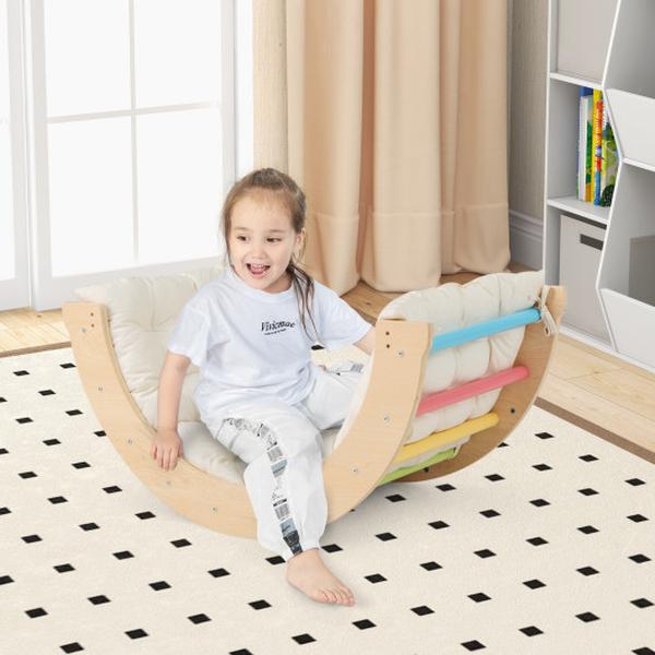 TS10217CL 6 in 1 Kids Climbing Arch Playset with Removable Cushion & Stoppers - Multi Color