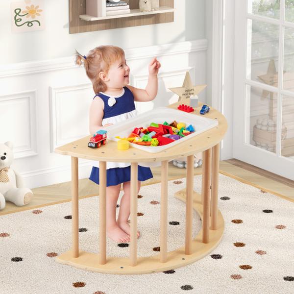 TS10217NA 6 in 1 Kids Climbing Arch Playset with Removable Cushion & Stoppers - Natural