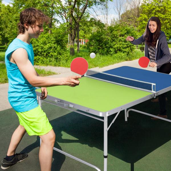 UY10092GN Foldable Ping Pong Mini Tennis Table Game Set with Adjustable Height - Blue & Green