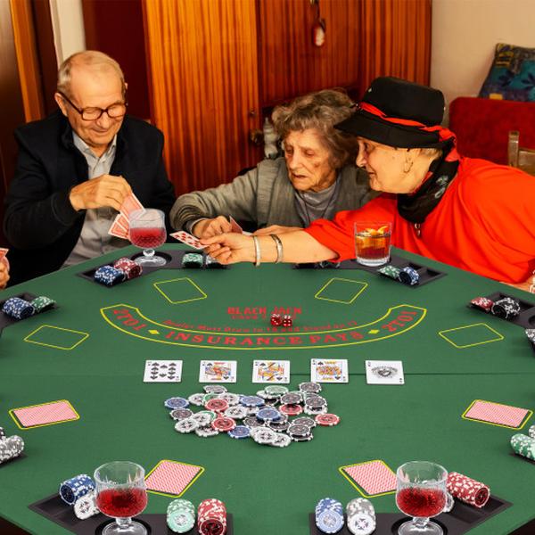 UY10154GN 48 in. 8-Player Foldable Poker Table Top with Carrying Bag & Cup Holders - Green