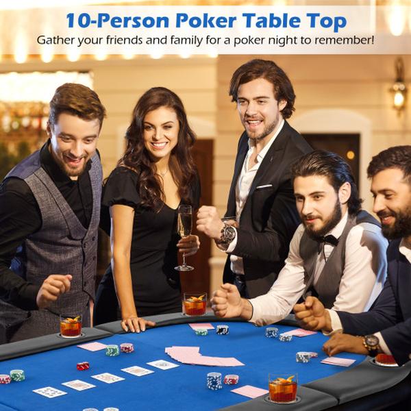 UY10156BL 84 x 42 in. 10-Player Portable Foldable Padded Poker Table Top - Blue
