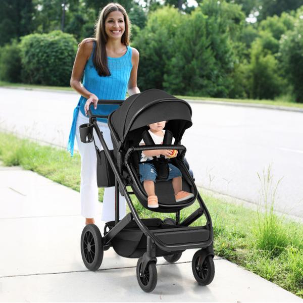 BC10268BK 3-in-1 Folding Convertible  born Stroller with Detachable Bassinet - Black