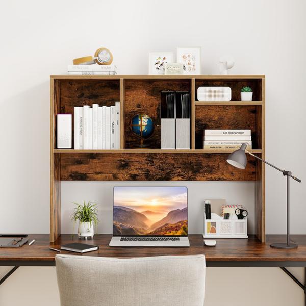 CB10657CF Computer Desktop Bookcase with 4 Cubbies & Open Back Compartment - Coffee