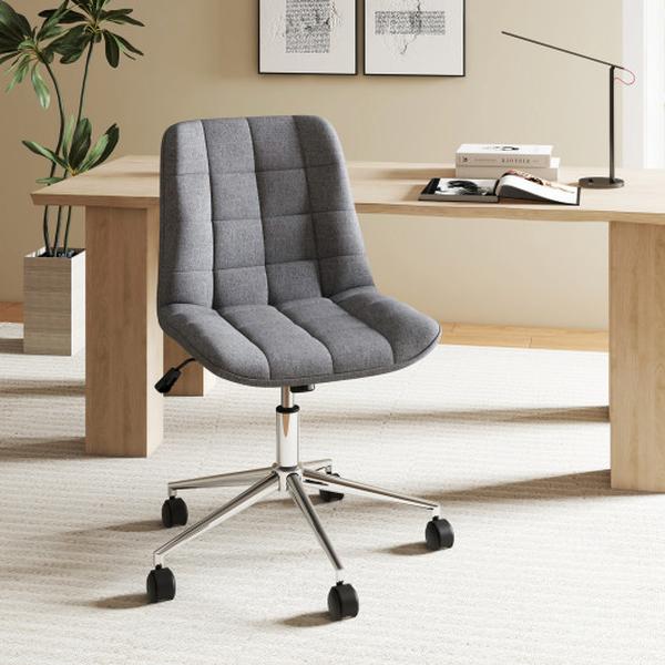 Picture of Costway CB10731GR Armless Upholstered Makeup Vanity Chair with Adjustable Height & Wheels - Gray