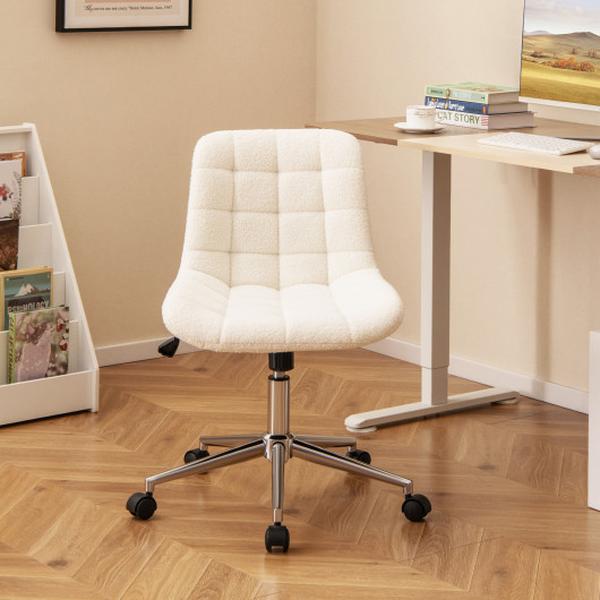 Picture of Costway CB10732WH Teddy Fleece Armless Makeup Vanity Chair - White