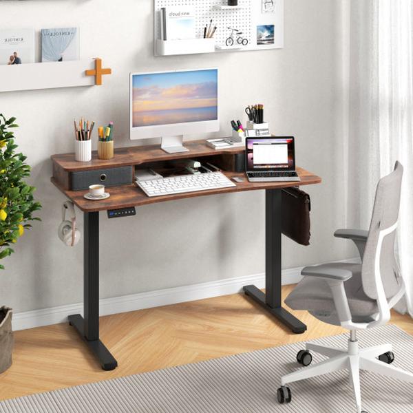 CB10760US-BN 48 x 24 in. Height Adjustable Electric Standing Desk with 2 Drawers - Rustic Brown