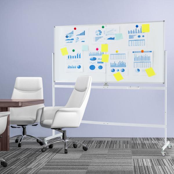 CB10858WH Rolling Double-Sided Magnetic Whiteboard on Wheels with Stand & Aluminum Alloy Frame - White