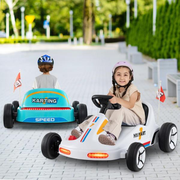 TQ10301US-WH 12V Electric Go Kart for Kids Race Toy with Remote Control & Music - White