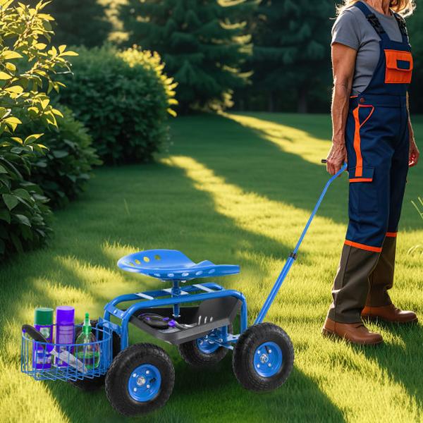 GT3750BL Extendable Handle Garden Cart Rolling Wagon Scooter - Blue