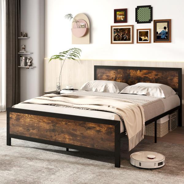 Picture of Costway HU10761-Q Metal Bed Frame with Headboard & Footboard - Queen Size