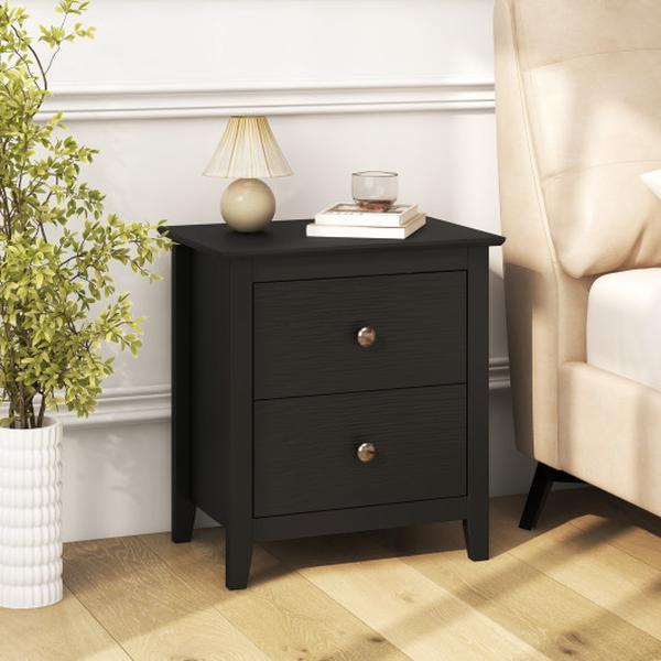 HU10822BK Modern Nightstand with 2 Drawers for Small Spaces - Black