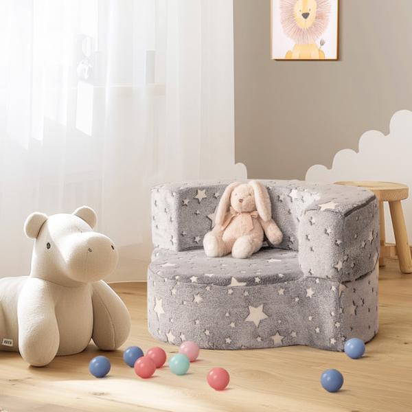 Picture of Costway HV10517GR 2-in-1 Toddler Chair Glow in the Dark Kids Couch with Cover Convertible Sofa - Gray