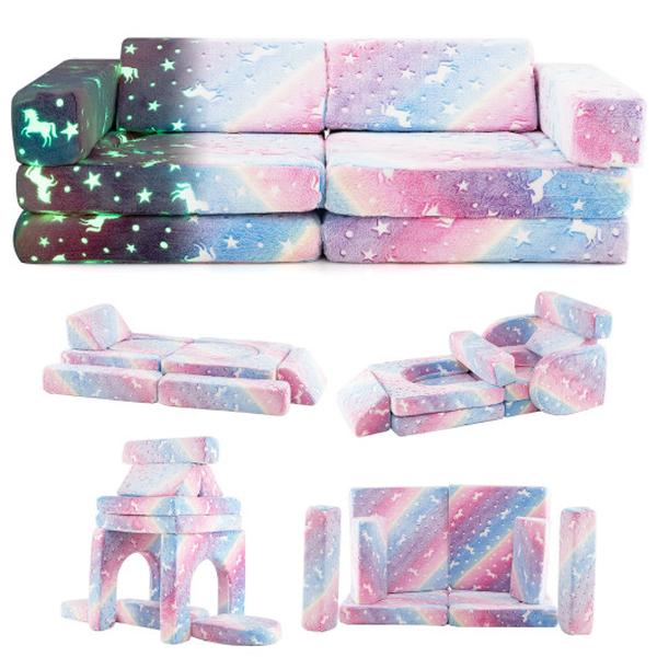 Picture of Costway HV10580CL Glow in the Dark Modular Kids Play Couch Sectional Sofa - Multi Color - 10 Piece
