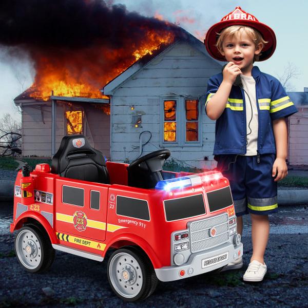 TQ10292US-RE Kids Ride on Fire Truck with Remote Control & Extinguisher - Red