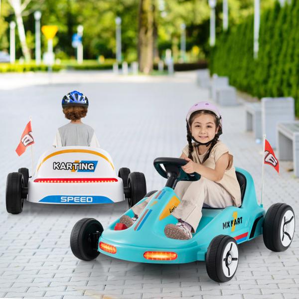 TQ10301US-NY 12V Electric Go Kart for Kids Race Toy with Remote Control & Music - Blue