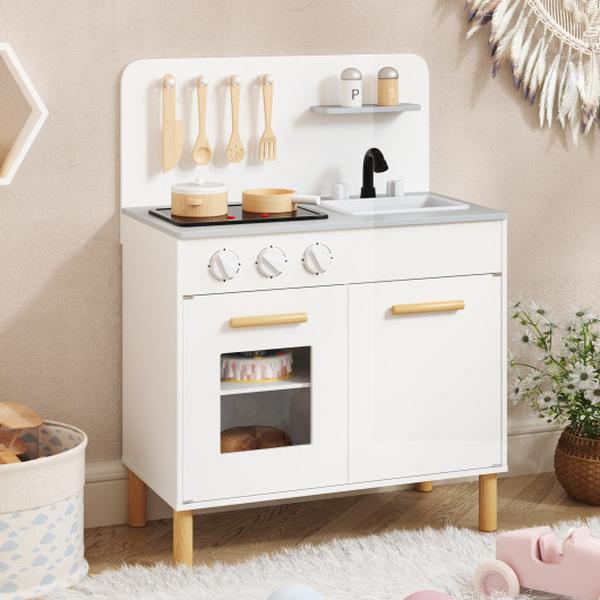 Picture of Costway TP10239WH Kids Kitchen Playset with Cooking Accessories & Storage - White