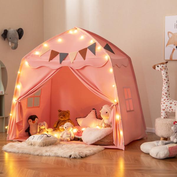 TP10258PI Kids Extra Large Playhouse Bed Tent with String Lights - Pink